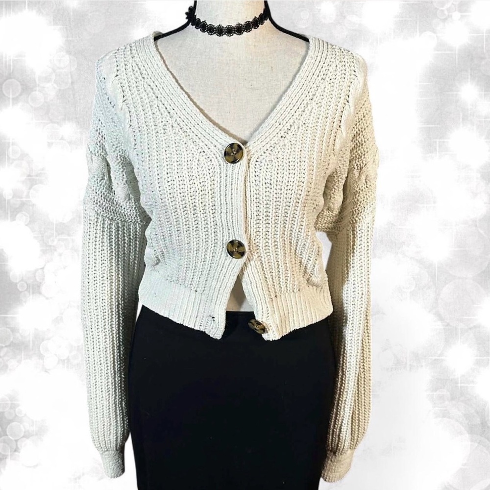 True Craft Chic Cream Mini Button Cardigan